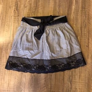 Grey Pinstripe Skirt with Black Lace | Size S
